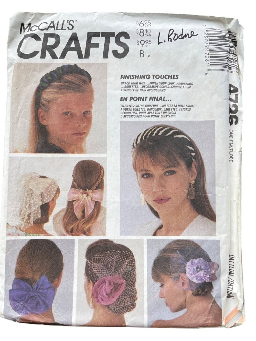 Vintage 90s McCalls 4726 Crafts Sewing Pattern Hair Accessories Bow Headband CUT